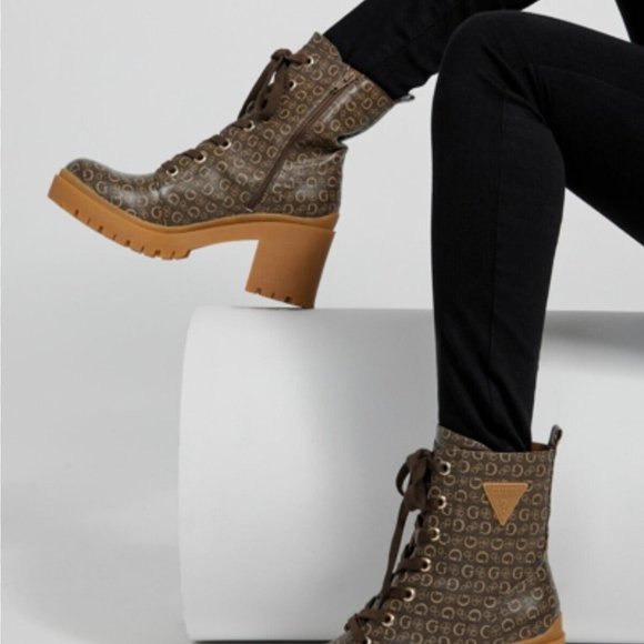 Guess Quincy 3 Logo Heeled Boots - Brown/Tan - DSLRT06K - Women's Size 9.5 NEW - Picture 5 of 12
